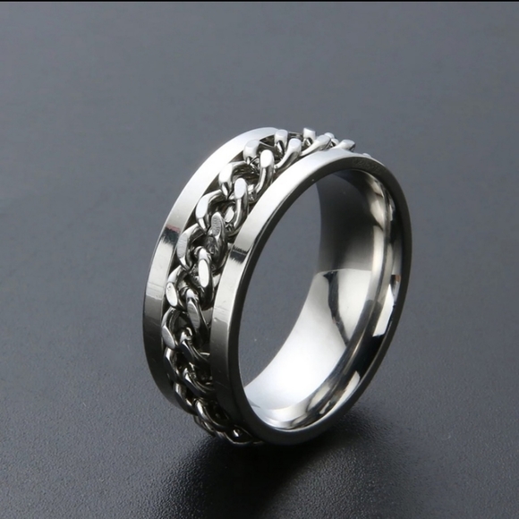Unisex Silver Spinning Chain Ring - Picture 2 of 4